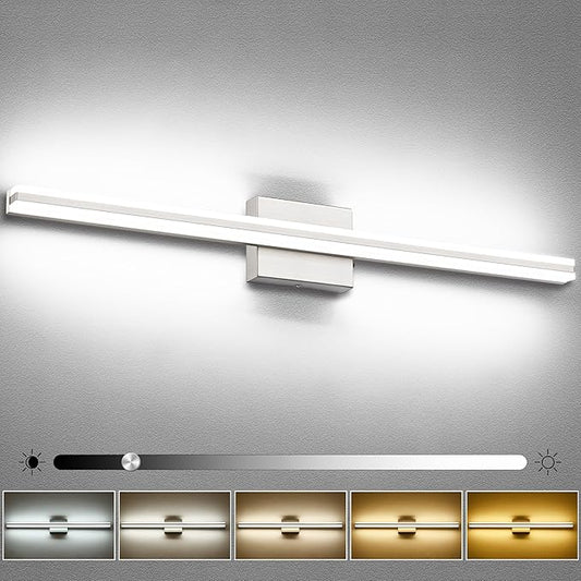 SOLFART Vanity Lights for Bathroom Brush Nickel Modern 32 Inches Bathroom Light Fixtures 5CCT LED Wall Lights