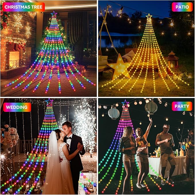DANLI Christmas Decorations Outdoor Star String Lights Flowing Color Changing Tree Lights,320 LED 11.5FT Christmas String Lights with 8 Lighting Modes Remote Timer for Xmas New Year Holiday Birthday