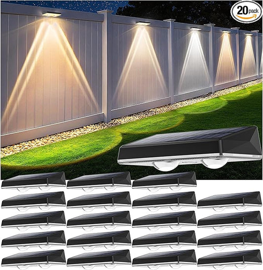 Solar Fence Lights Outdoor, 20-Pack 120LM Fence Lights Solar Powered, IP67 Waterproof Dusk to Dawn Auto On/Off 12+ Hours for Outside/Backyard/Wall/Step/Patio/Deck/Pool (3000K/4000K/6000K White)