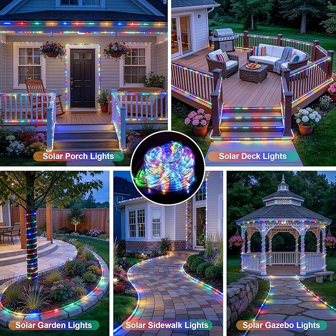 JMEXSUSS Trampoline Accessories 200 LED Trampoline Lights, 66ft IP 65 Waterproof Solar Rope Lights Outdoor, 8 Modes Solar Patio Light for Fence Garden Yard Backyard Tree Slide (Multicolor)