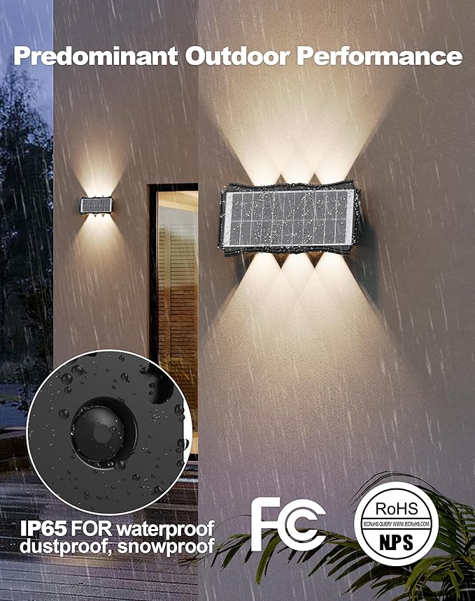 Solar Step Lights Outdoor, 6 Pack 1500mAh Wall Lights，Fence Lights Solar Powered, IP65 Outdoor Up and Down Solar Lighting for Step, Wall, Fence