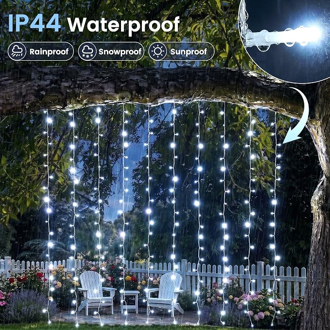 HEYFUNi 6.6ft x 6.6ft Warm White Curtain Lights Plug in - 200 LED Window String Lights with Remote, 8 Modes, Timer & Memory, Connectable Fairy Lights for Bedroom Wall Wedding Dorm Decor, White