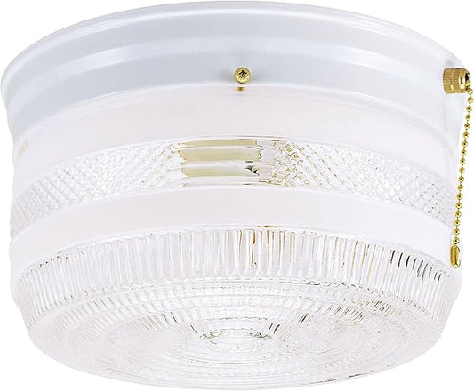Westinghouse 6734500 Two-Light Flush-Mount Interior Ceiling Fixture with Pull Chain, White Finish with White and Clear Glass