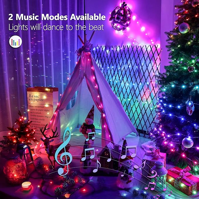 BrizLabs Fairy String Lights - 2 Pack 66ft 200 LED Color Changing Fairy Lights with Remote, Plugin Red White Blue Twinkle Light Rainbow Firefly Starry Light for Xmas Tree Halloween July 4th Easter