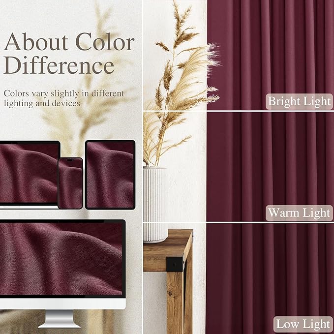 Nanspring Burgundy Linen Curtains 108 Inches Long for Living Room Bedroom 2 Panels Set Extra Long Back Tab Curtain Light Filtering Sheer Drapes Floor to Ceiling Curtain for Large Windows 52x108