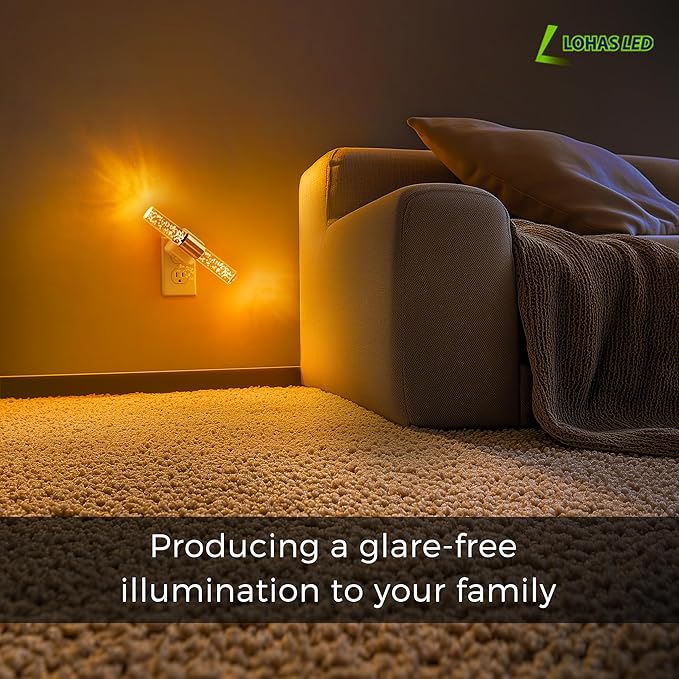 L LOHAS LED Amber Night Light, 2-Pack, Bubble Acrylic Night Lights Plug into Wall, 180° Rotating Nightlights, Light Sensor, Yellow Nightlights Dimmable, Sleep Light for Kids Bedroom Bathroom Hallway