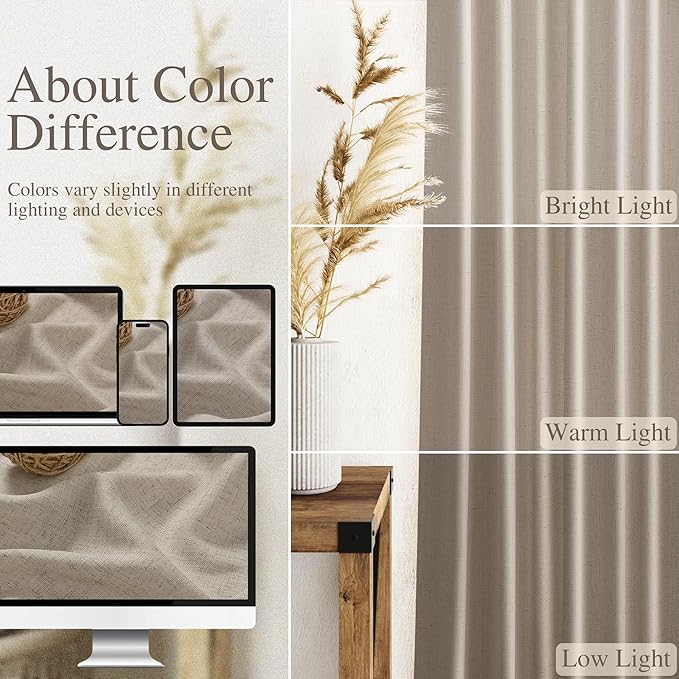 Nanspring Cobblestone Curtains 90 Inches Long for Living Room Linen Blend Light Filtering Semi Sheer Curtain Back Tab Rod Pocket Modern Farmhouse Decor Elegant Drapes for Bedroom 52x90, 2 Panels