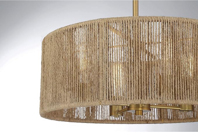 Savoy House 7-1739-4-320 Ashe Bohemian/Eclectic Rope Drum Pendant, 4-Light 240 Total Watts, 8" H x 20" W, Warm Brass