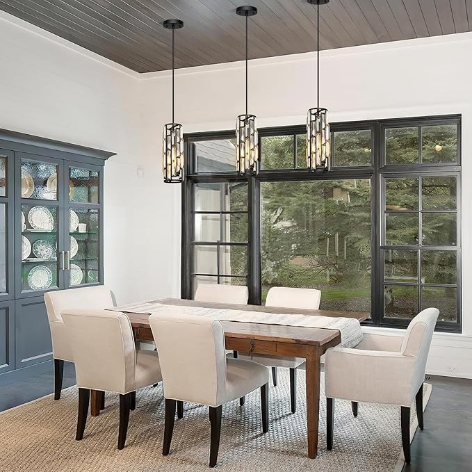 Black Pendant Lights Kitchen Island 3 Pack, Mini Crystal Chandeliers, Modern Pendant Lights Ceiling Lighting Fixtures for Kitchen Island, Dinning Room, Bedroom