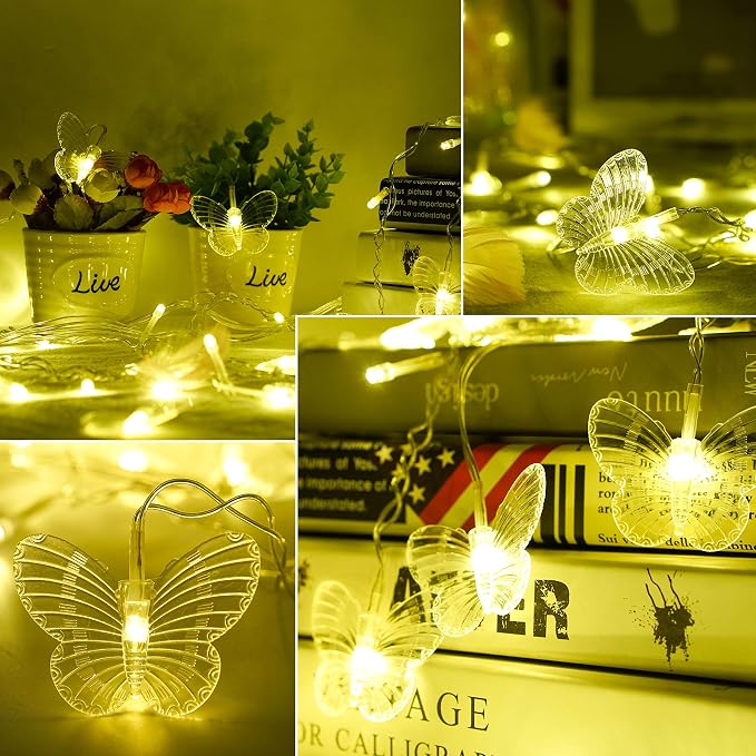 Curtain Butterfly String Light 20Ft 120LED Window USB Fairy Lights 24 Butterfly 8 Modes with Remote Control for Room Bedroom Patio Party Wedding Holiday Christmas Decoration (Warm White)