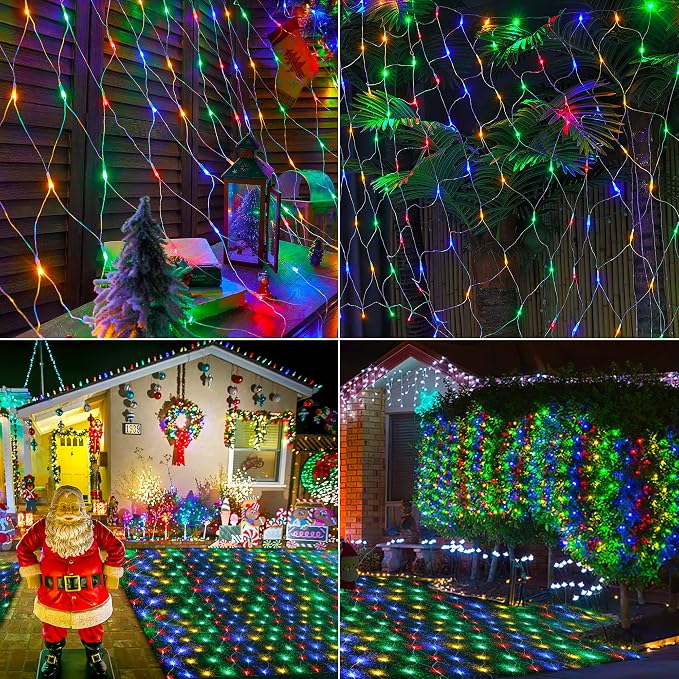HEYFUNi 192 LED Net Lights Outdoor Mesh Lights,8 Modes Net Light for Bushes Plug in, Waterproof Christmas Net String Light for Bushes Ceiling Wedding Indoor Outdoor(9.8ft x 6.6ft,Multicolor)