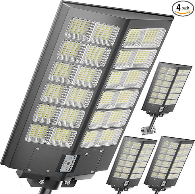 Ultra Bright Solar Street Light –9000W Solar Street Lights Outdoor with 300,000LM, IP66 Waterproof Dusk to Dawn with Remote Commercial & Industrial Floodlight for Parking Lots, Warehouses, Yard