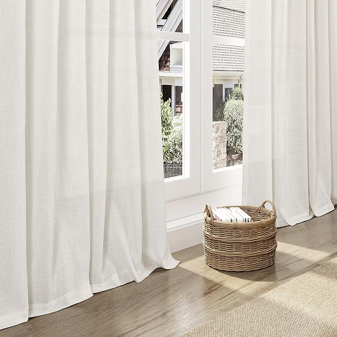 Nanspring Cream Linen Curtains 84 Inch Length 2 Panels Set for Living Room Back Tab Light Filtering Semi Sheer Curtain for Bedroom Farmhouse Drapes, 60x84 Inch, 2 Panels