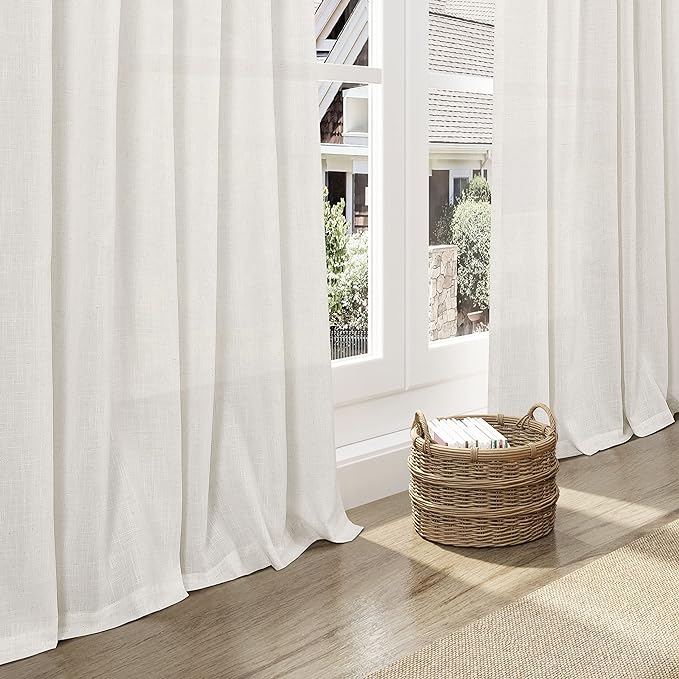 Extra Long Curtains 120 inch Length 2 Panels Set Back Tab Neutral Farmhouse Drapes Light Filtering Semi Sheer Linen Curtain 120 inches Long for Floor to Ceiling Window Ivory Cream 38 inches Wide