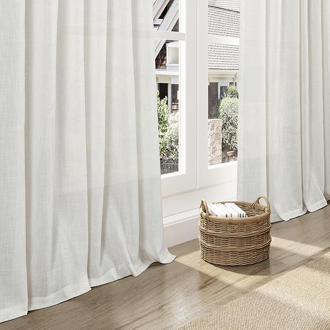 Nanspring Natural Linen Curtains for Living Room 98 Inches Long Rustic Farmhouse Decor Light Filtering Semi Sheer Curtain Back Tab and Rod Pocket Luxury Drapes for Bedroom Office 52x98, 2 Panels