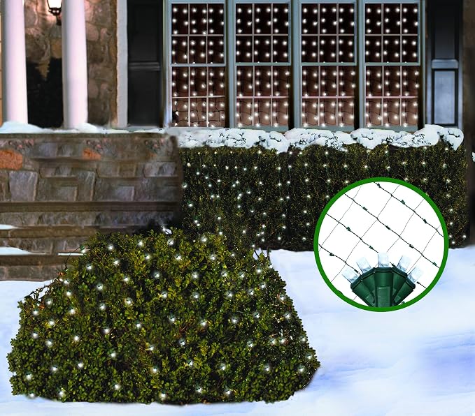 Christmas Light Net – 150 LED Cool-White Mesh Lights - 4 ft x 6 ft – Outdoor/Indoor – Net Lights for Bushes, Hedges or Trees
