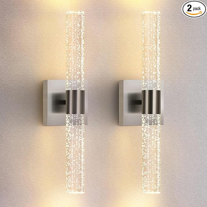 Modern Wall Sconces Set of Two in Brushed Nickel Finish 18 Inch 3000K-6000K Led Bathroom Sconce Lights Indoor Hardwired Wall Lamp for Bedroom Living Room Hallway, 12W