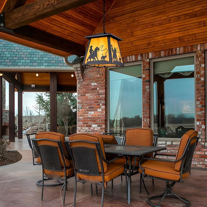 TOCHIC Black Farmhouse Chandelier, 12" Vintage Outdoor Pendant Light Fixture for Porch Gazebo Patio, Rustic Waterproof Western Cowboy Chandeliers for Entryway, Hallway, Foyer, Kitchen, Dining Room