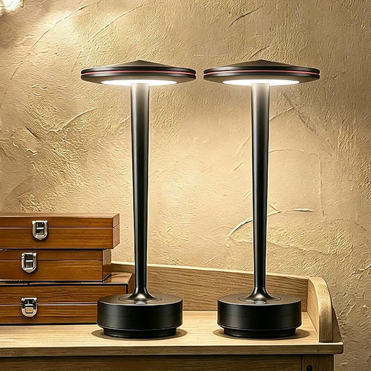 Cordless Table Lamp Rechargeable,6000mAh Battery Operated LED Desk Lamp 3 Color Stepless Touch Dimming,Waterproof Portable Memory Function Light for Bedroom,Outdoor,Patio,Dining,Restaurant Black 2P