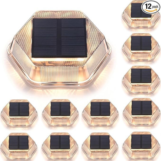 Onforu 12 Pack Solar Driveway Lights,Deck Light Outdoor,2 Modes RGB Colors LED Deck Dock Light Solar Powered,IP65 Step Lights for Driveway Sidewalk Garden Pathway Yard