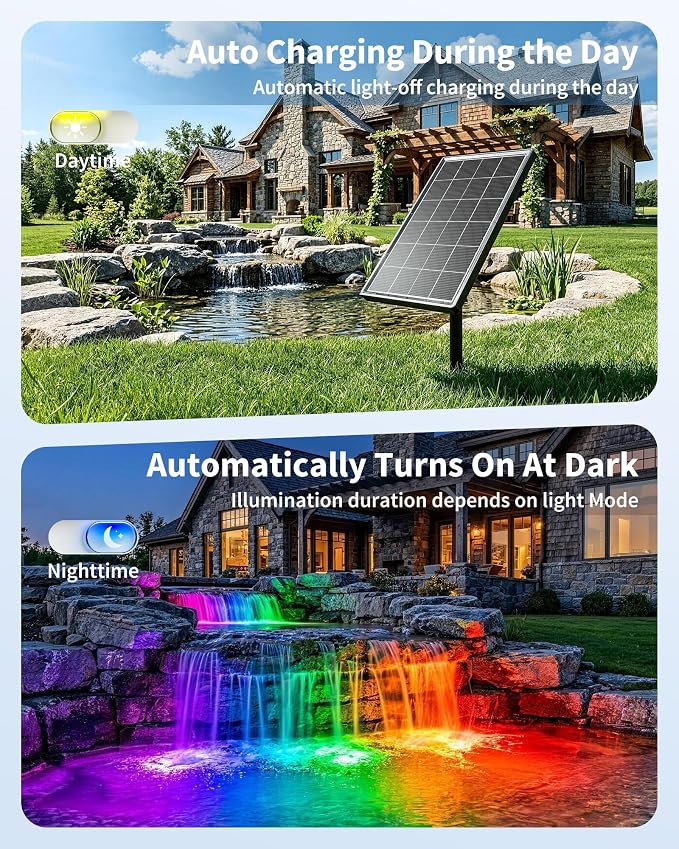 POPOSOAP 4W Solar Pond Lights with Remote Control, RGB Multi-Color Underwater Solar Lights with Timer & Memory Function for Pond, Fountain, Pool, Garden, Aquarium(3 Headlamp)-P64WC