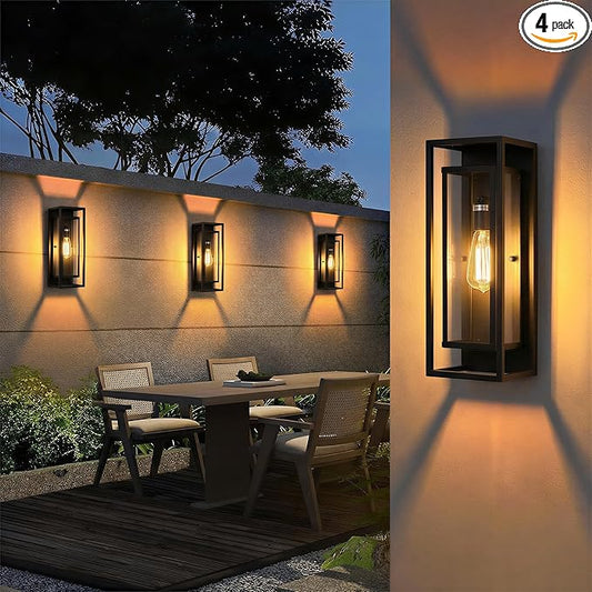 mirrea 18" Classic Outdoor Wall Sconce 1 Light in Matte Black Rectangular Metal Frame and Clear Glass Shade Waterproof Porch Light Patio Light Pack of 4