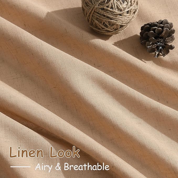 Camel Linen Curtains 120 Inch Extra Long for Living Room Back Tab Semi Sheer Light Filtering Drapes Modern Farmhouse Boho Decor Cotton Textured Curtain for Floor to Ceiling High Window 52x120
