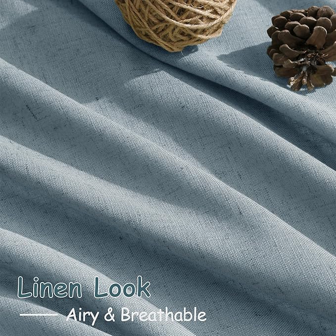 Nanspring Light Blue Linen Curtains Semi Sheer 96 Inches Long 2 Panels Set for Living Room Back Tab Rod Pocket Light Filtering Drape for Bedroom Modern Farmhouse Coastal Decor Protect Privacy 52x96.