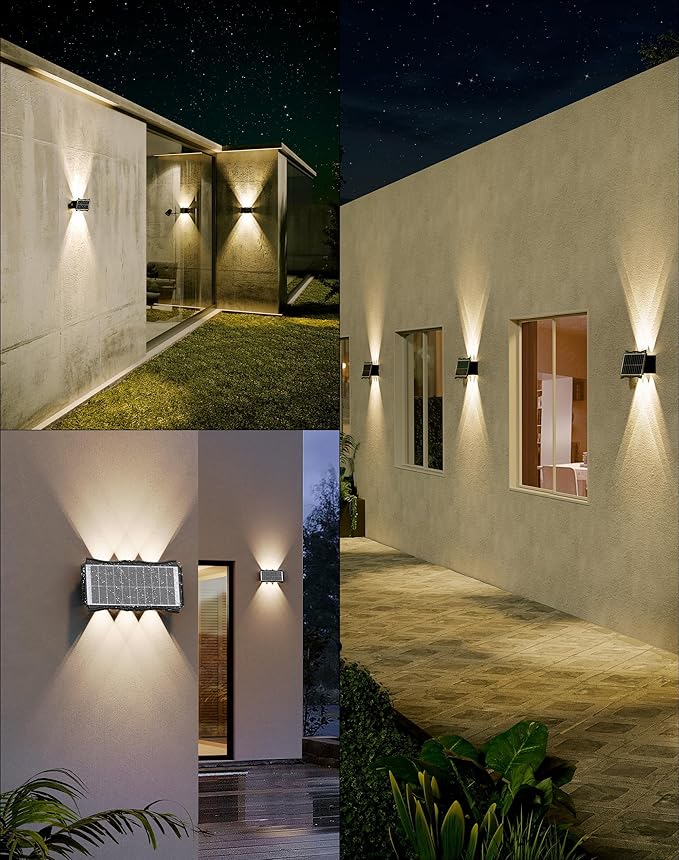 Solar Step Lights Outdoor, 6 Pack 1500mAh Wall Lights，Fence Lights Solar Powered, IP65 Outdoor Up and Down Solar Lighting for Step, Wall, Fence