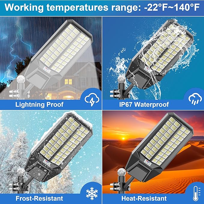 Solar Street Lights Outdoor Waterproof Dusk to Down Heavy Duty 10000W Commercial Large Solar Lights Outdoor Motion Sensor with Remote Control LED Parking Lot Flood Lights for Yard Garden Walkway