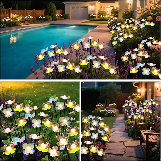 MRHEPHAESTUS Solar Garden Lights, 2 Pack 12 LED Solar Swaying Flower Light, Waterproof Firefly Lights Outdoor Fairy Light for Garden Patio Yard Pathway Flower Bed Decoration