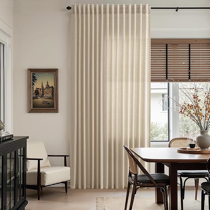 Taupe Burlywood Linen Curtains for Living Room 98 Inches Long Light Filtering Semi Sheer Curtain Back Tab Rustic Luxury Neutral Modern Farmhouse Decor Drapes for Bedroom Dinner Room 52x98, 2 Panels