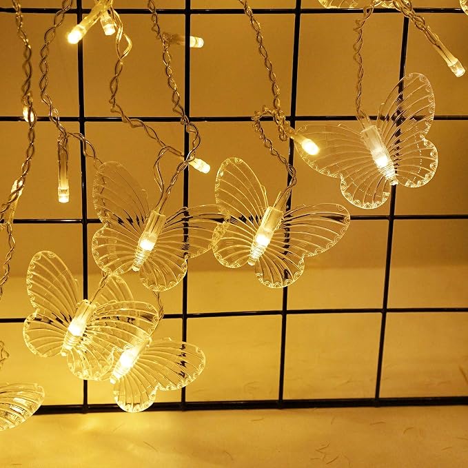 Butterfly Curtain Fairy String Lights, 120LED 8 Modes USB Powered Timer Firefly Twinkle Light with Romote, 14.7FT Copper Wire Hanging Decoration for Room, Wedding, Bedroom, Party, Christmas Decor