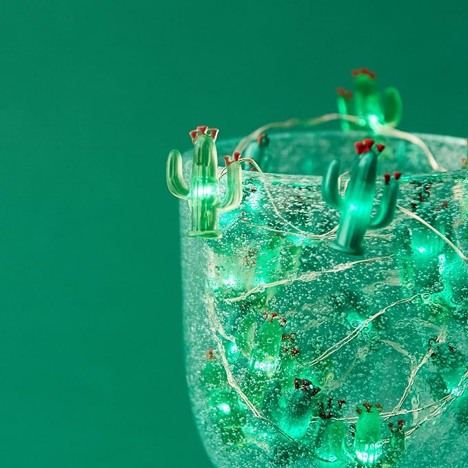 MIYA LIFE Cactus String Lights Battery Operated with Remote Green Acrylic Cactus Lights for Summer Tropical Decor