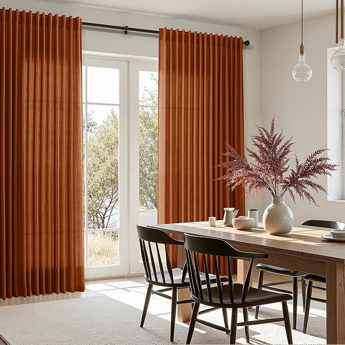 Nanspring Rust Linen Curtains 84 Inch Length 2 Panels Set for Living Room Light Filtering Semi Sheer Curtain Back Tab Rod Pocket Vintage Rustic Luxury Home Decor Drapes for Bedroom Office 52x84