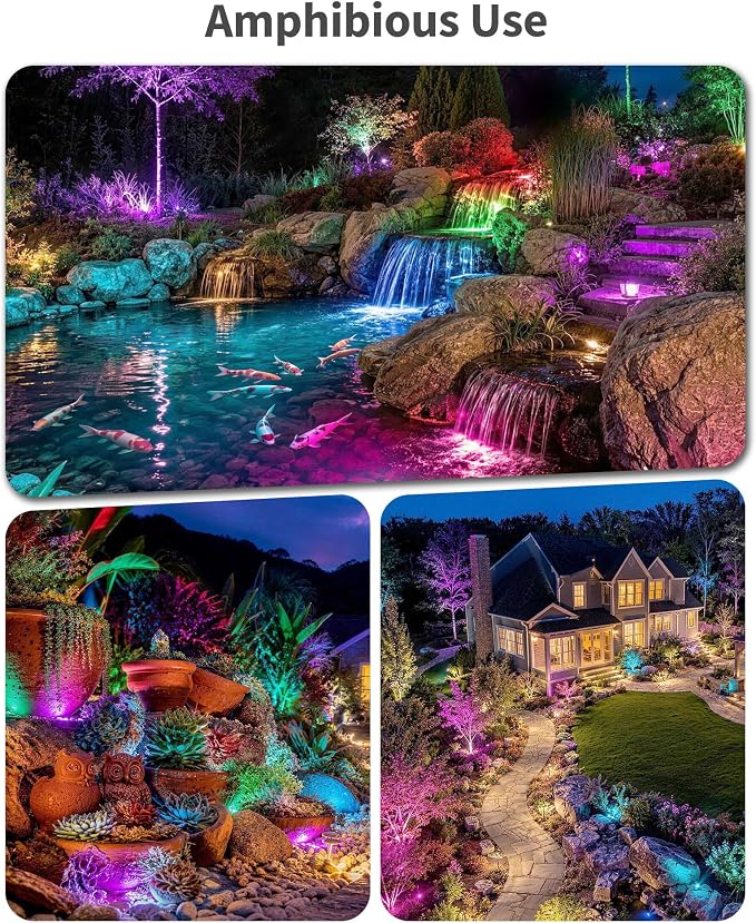 POPOSOAP 8W Solar Pond Lights with Remote Control, RGB Multi-Color Underwater Solar Lights with Timer & Memory Function for Pond, Fountain, Pool, Garden, Aquarium(6 Headlamp)-P68WC