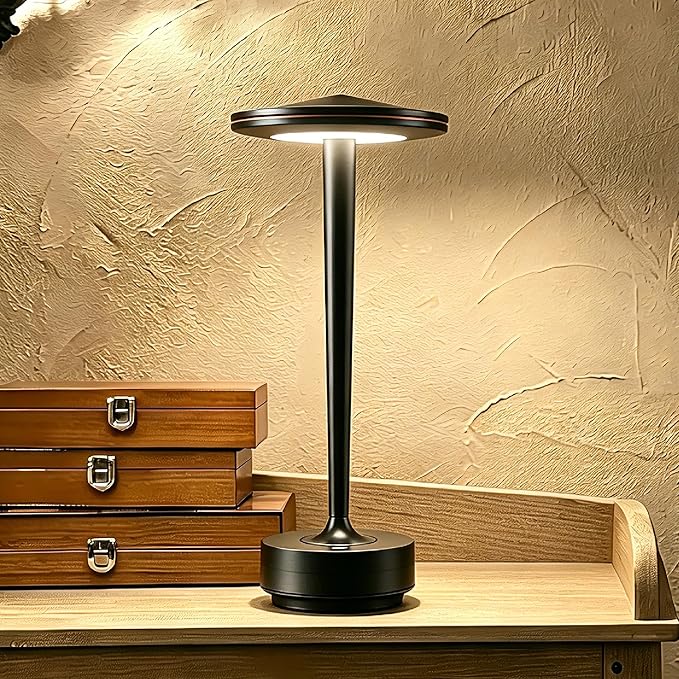 Cordless Table Lamp Rechargeable,6000mAh Battery Operated LED Desk Lamp 3 Color Stepless Touch Dimming,Waterproof Portable Memory Function Light for Bedroom,Outdoor,Patio,Dining,Restaurant Black