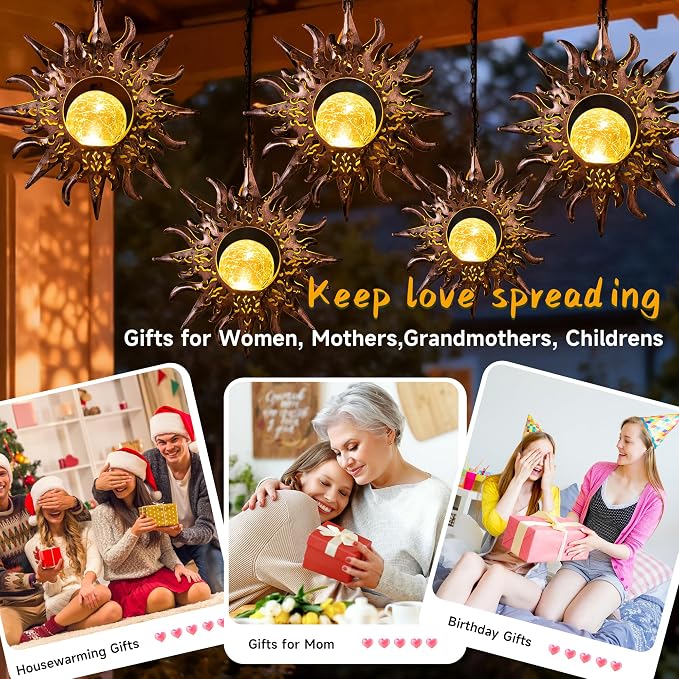 Solar Lights Outdoor Decorative,Sunflowers Hanging Solar Garden Lights Waterproof Yard Decor Metal Sun Flowers Unique Gifts Ideas for Outside Patio Lawn Tree Decorations,Yard Patio Accessories