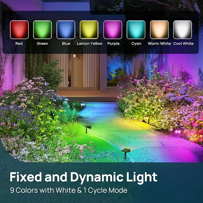 Linkind Solar Lights Outdoor Waterproof IP65, StarRay RGB Solar Spot Lights Outdoor, Color Changing Outdoor Solar Lights for Yard, Garden, Pathway, Holiday Decor (Multicolor, 2 Pack)