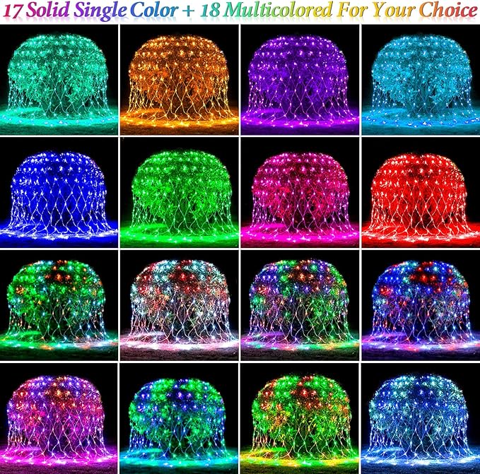 Lovelite 8ft x 8ft Net Lights Outdoor, 196LED 35 Colors Changing Gazebo Net Lights Clear Wire, Connectable Fairy Lights Waterproof for Patio Pergolas Backyard Bush Christmas 4th of July Wedding Party