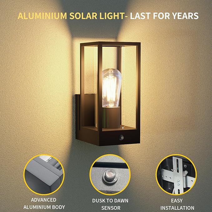 Outdoor Wall Light, Dusk to Dawn Sensor Aluminum Rustproof & Weatherproof Outside Light, Modern Wall Light for Garage, Garden, Patio (Black)