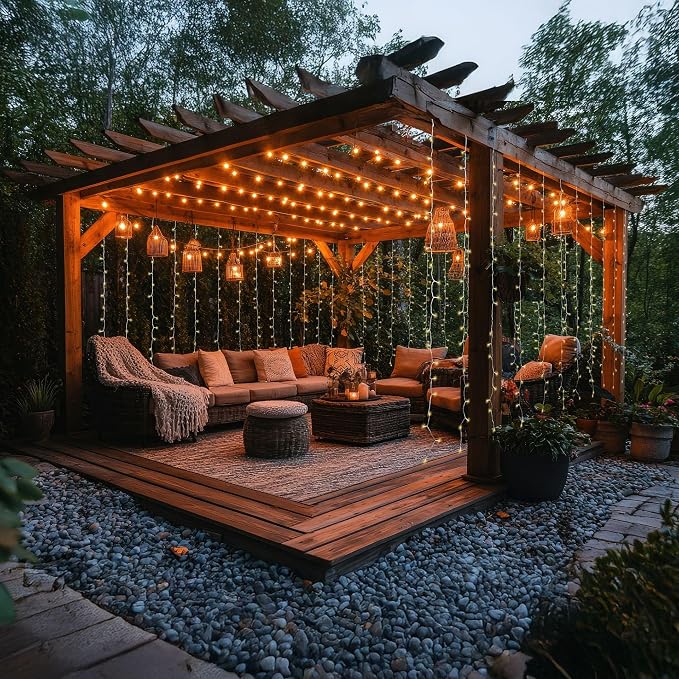 Novelty Lights LED Curtain Light Set, 300 LED Warm White, 8 Function, Non-Connectable, Clear Wire