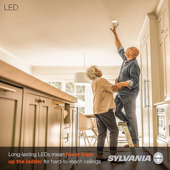 LEDVANCE Sylvania 4” LED Recessed Lighting Downlight with Integrated Trim, 8W=50W, Dimmable, 550 Lumens, White 3000K, Wet Rated/UL/Energy Star - 4 Pack (62027)