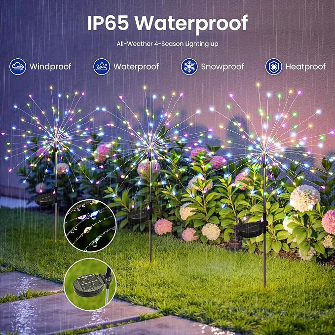Solar Lights Outdoor, 120LED 8pack Fairy Garden Lights Decor for Outside Fireworks Lights Solar Powered for Yard, Patio, Pathway, Walkway, Balcony,Multicolor