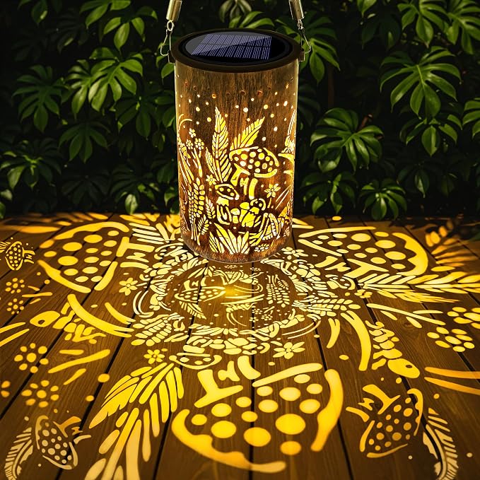 Toodour Solar Lantern Outdoor, Garden Gifts for Women Mom Grandma Hanging Solar Outdoor Lights Waterproof, Hollow Out Retro Metal Mushroom & Cricket Lights for Patio, Balcony, Walkway, Yard Decor