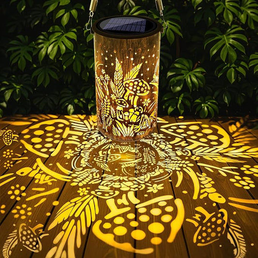 Toodour Solar Lantern Outdoor, Garden Gifts for Women Mom Grandma Hanging Solar Outdoor Lights Waterproof, Hollow Out Retro Metal Mushroom & Cricket Lights for Patio, Balcony, Walkway, Yard Decor