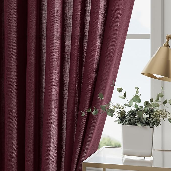 Nanspring Burgundy Linen Curtains 108 Inches Long for Living Room Bedroom 2 Panels Set Extra Long Back Tab Curtain Light Filtering Sheer Drapes Floor to Ceiling Curtain for Large Windows 52x108