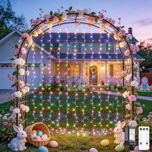 JMEXSUSS 300LED Easter Decorations Curtain Lights with Remote, 9.8x9.8ft Easter Sting Lights Plug in for Bedroom Wall Window Party Backdrop Porch Patio Garden Yard Indoor Outdoor Decor