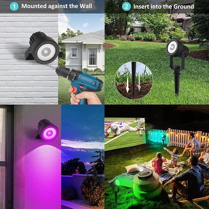 T-SUNUS RGB Solar Spot Lights Outdoor, Color Changing Landscape Light with Separated Panel 9.8ft Cable Waterproof IP65 Dusk to Dawn Garden for Yard Tree Patio Pool Driveway Halloween Christmas