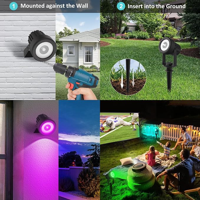 T-SUNUS Solar Spotlights Outdoor RGB, Color Changing Landscape Lights with 9.8ft Cable, IP65 Waterproof, Adjustable Solar Panel & Light, Auto On/Off for Yard Tree Pathway Driveway Christmas (2 Pack)